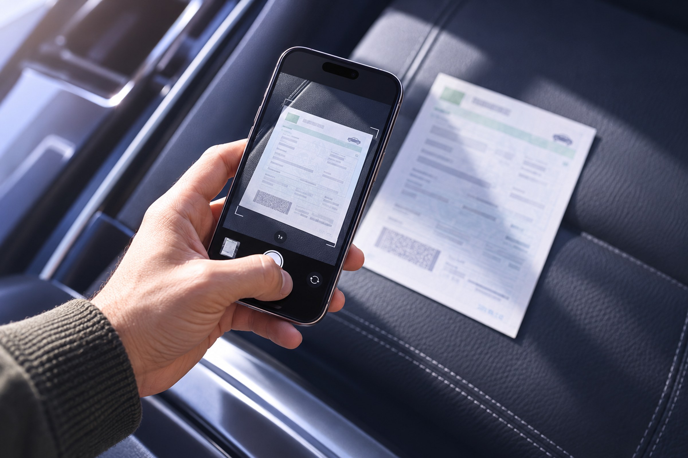 Scanning a document with a phone inside a car